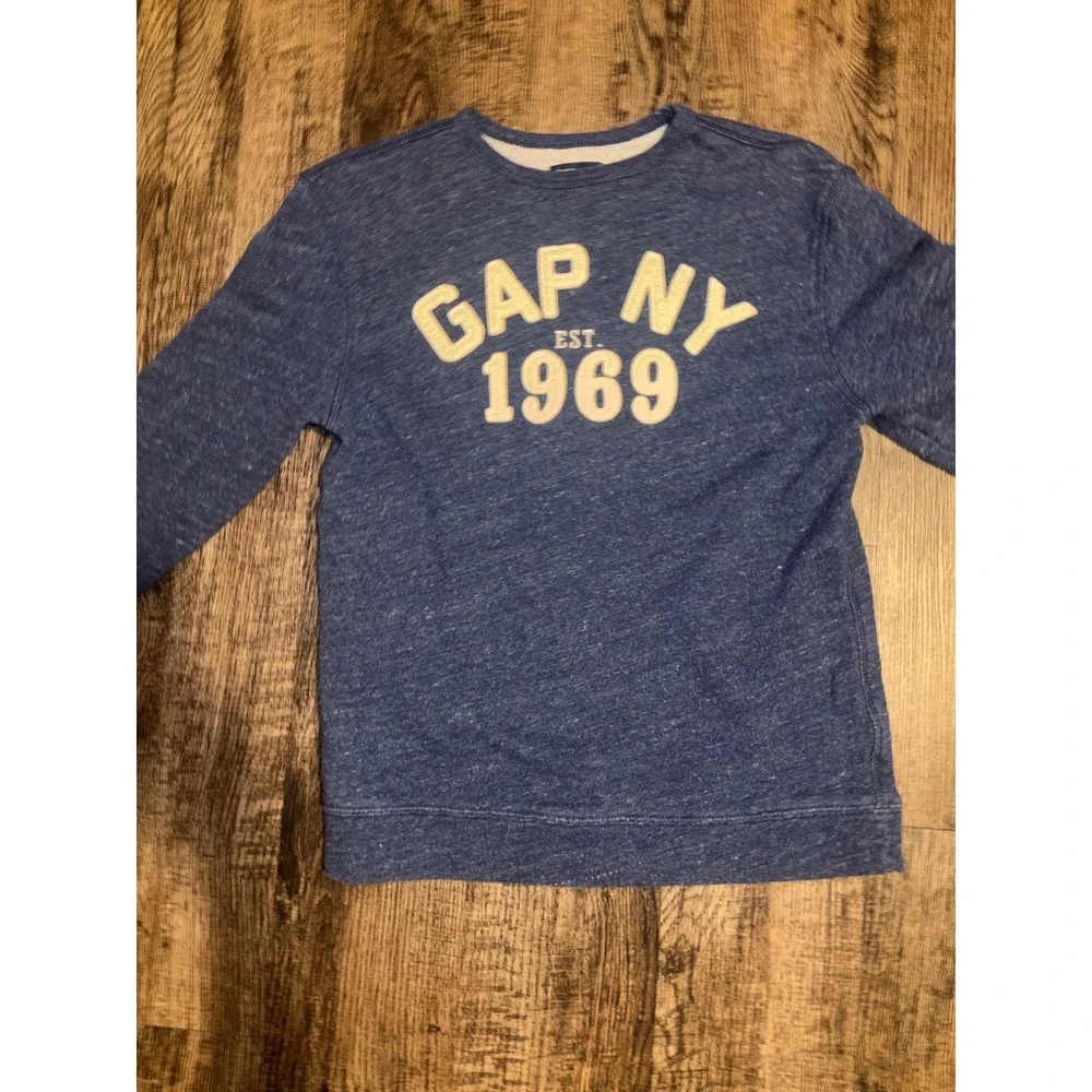 Gap Kids Boys XXL 14-16 Blue Heather GAP NY 1969 Graphic Crewneck Sweatshirt